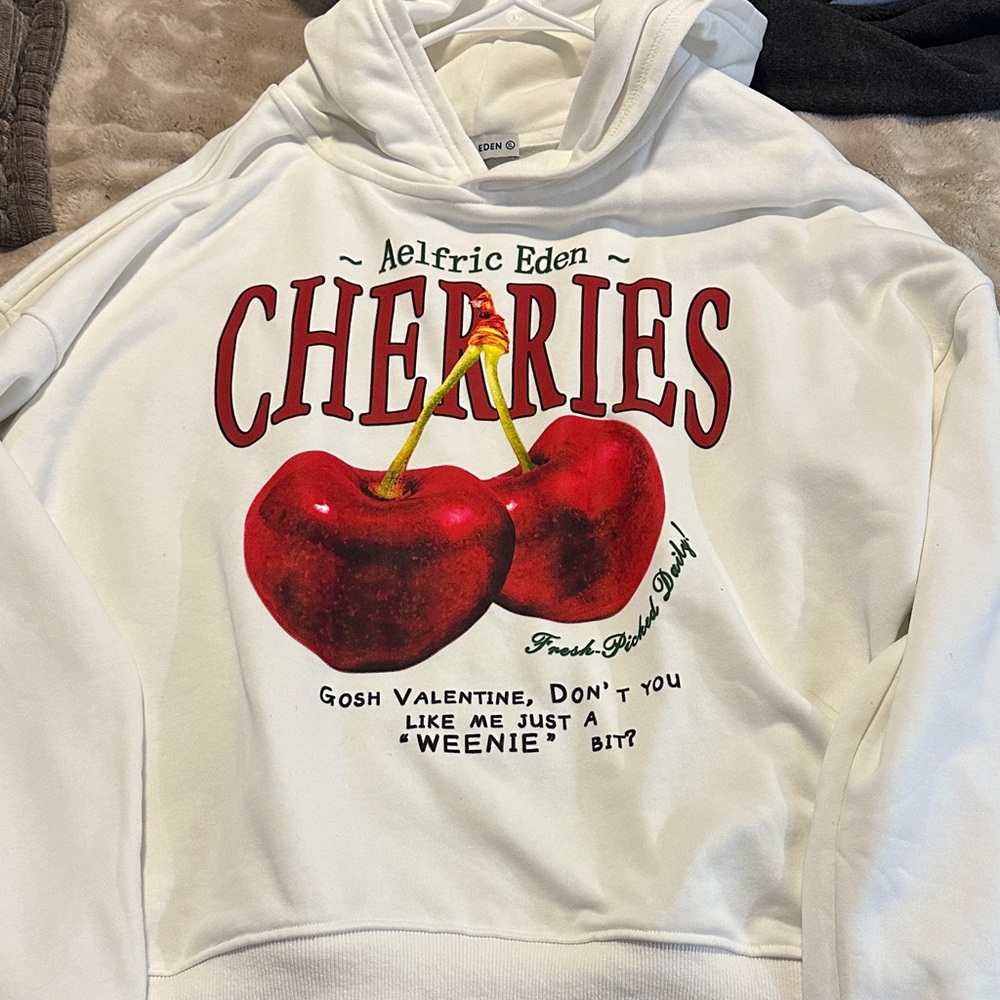 Aelfric Eden Cream Hoodie with Red Cherry Graphic